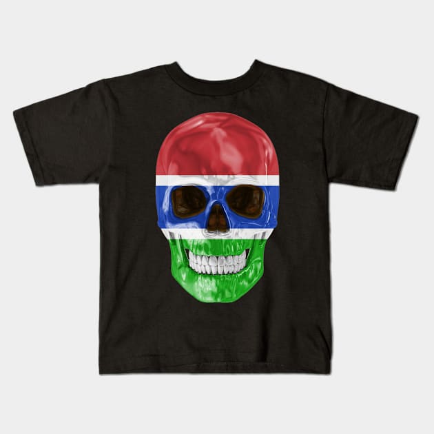 Gambia Flag Skull - Gift for Gambian With Roots From Gambia Kids T-Shirt by Country Flags